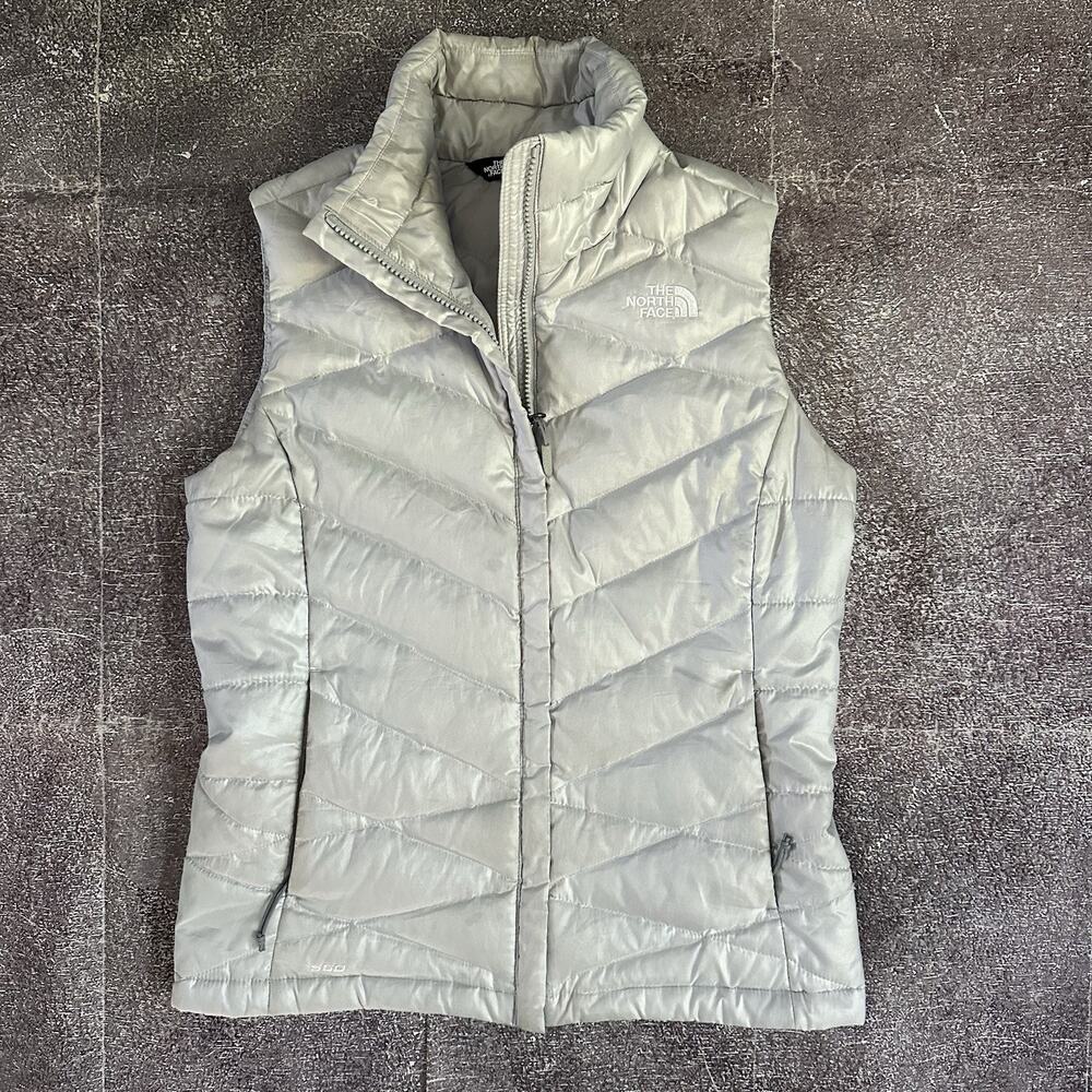 Women's The North Face Silver Gray 550 Down Quilted Zip Puffer Vest Jacket Sz S